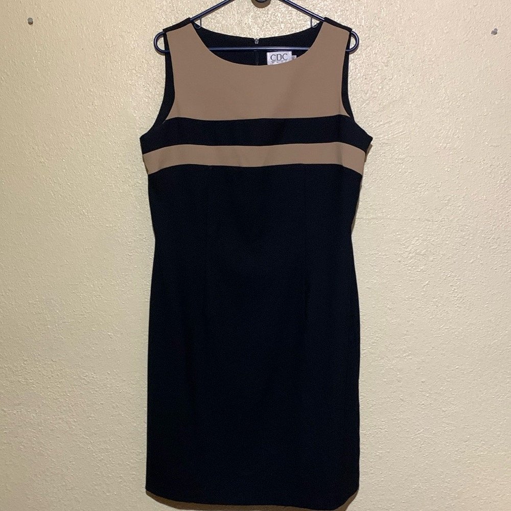 CDC Wear Dress 16 Black Beige Sleeveless Back Zipper Polyestser